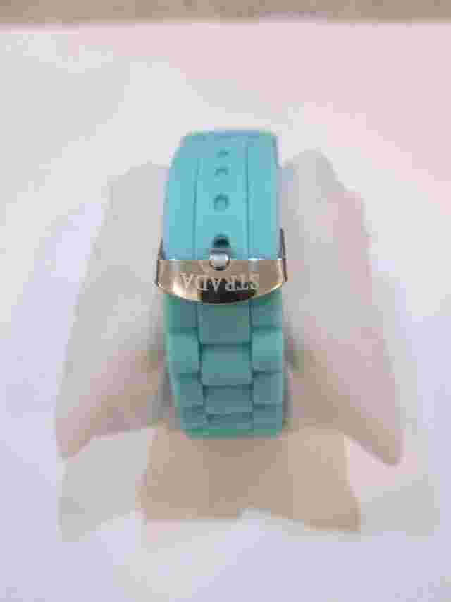 Brand New Womens Strada Aqua Blue Silicone Band & Rhinestones Bezel Quartz Watch