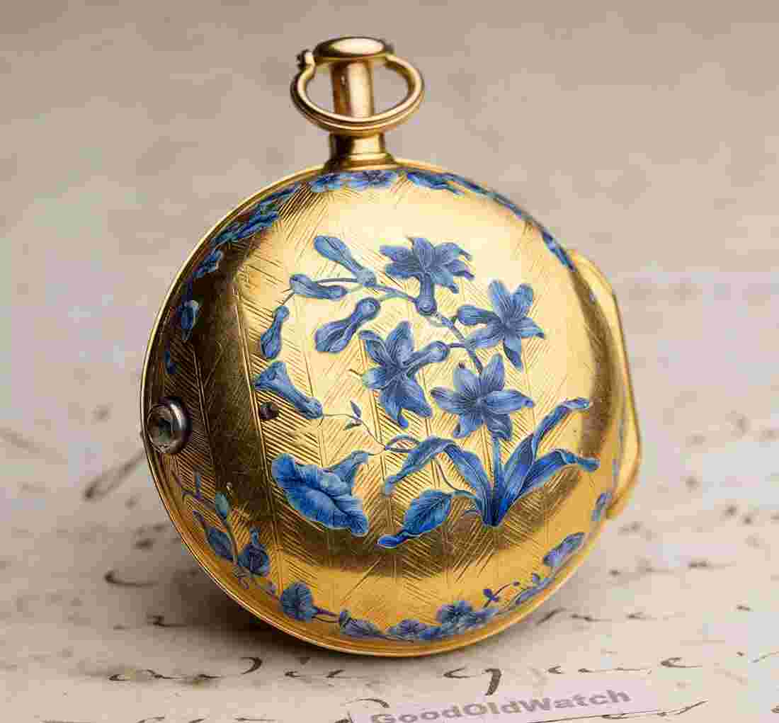 REPEATING GOLD & CHAMPLEVE ENAMEL Verge Fusee Antique Pocket Watch -mid XVIII