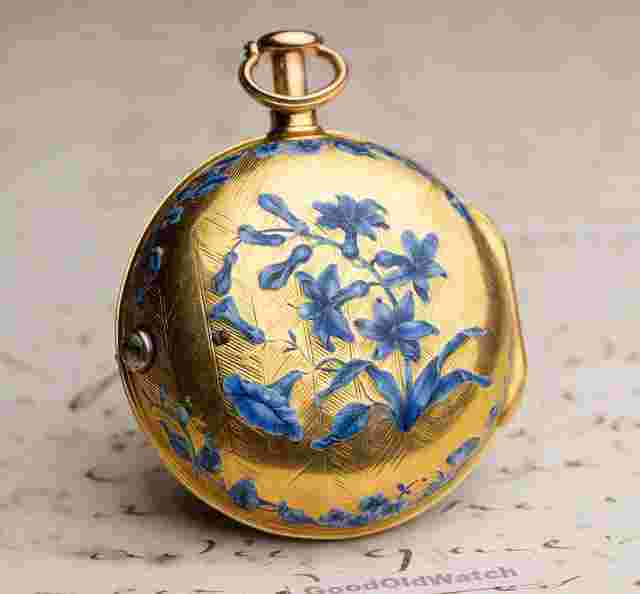 REPEATING GOLD & CHAMPLEVE ENAMEL Verge Fusee Antique Pocket Watch -mid XVIII