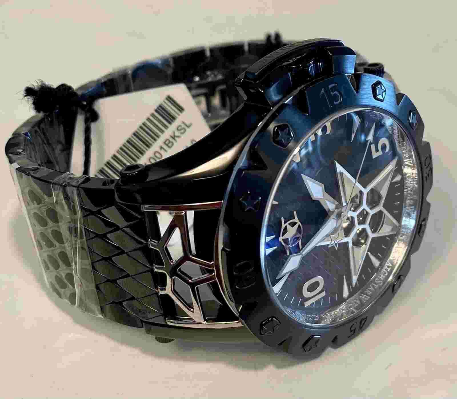 48mm Auto AMERICAN STAR Black 6-Diamond Link Bracelet WatchStar Mens Watch