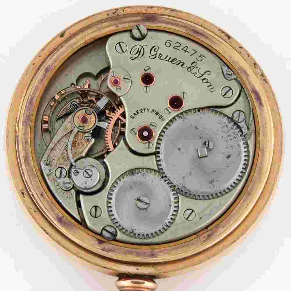 D. Gruen & Son Assmann 16s Gold Escapement 20j OF GF Pocket Watch 54mm Scarce
