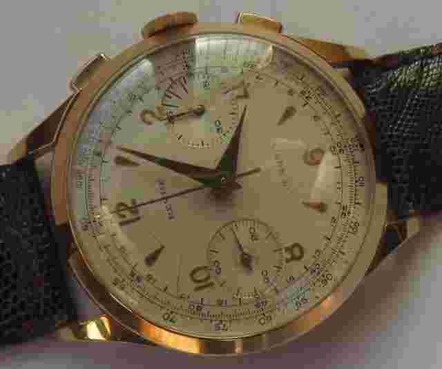 Revue Xfine chronograph mens wristwatch gold filled case 37 mm. in diameter