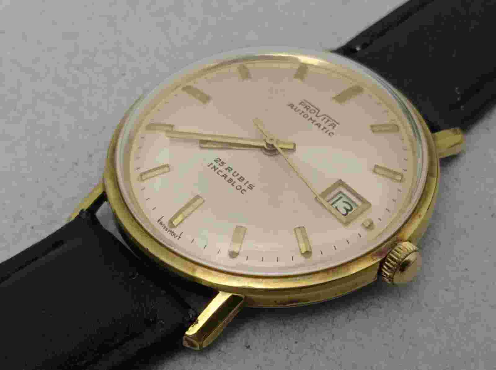 Provita Automatic 25 Rubis Incabloc Gents Watch Leather Strap Excellent