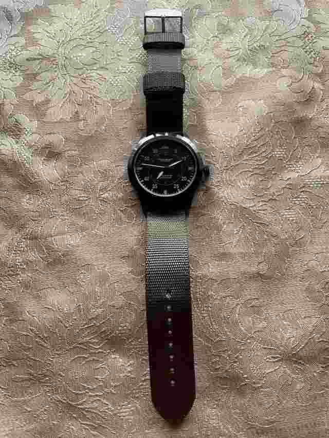 American Aviator 43mm Black Mylar Quartz Watch w/Olive Nylon/Beige Back Band