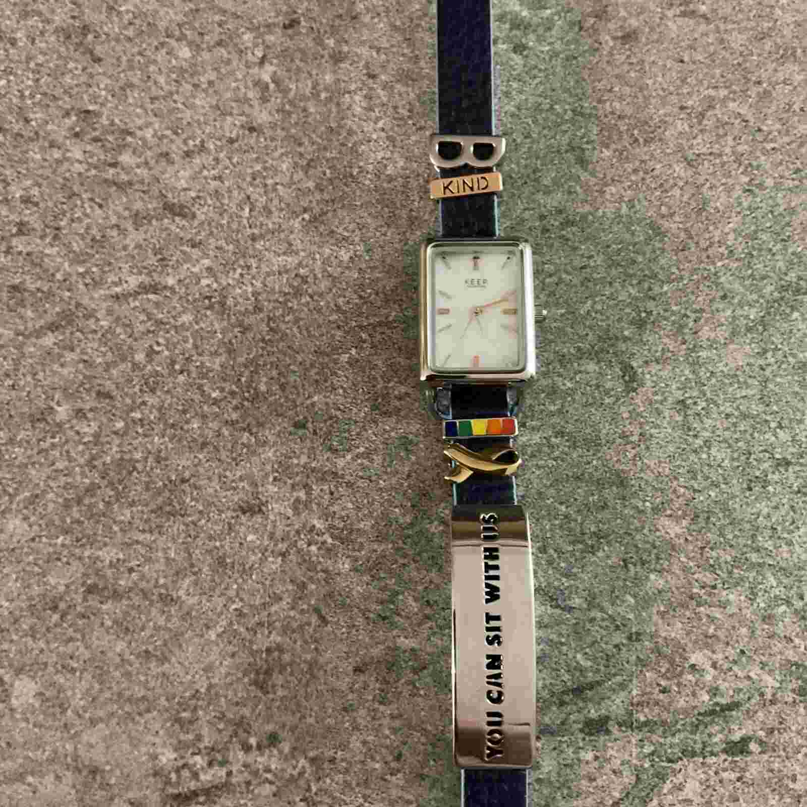 Keep Collective Silver Tone MOP Dial Womens Watch Double Wrap Band W/Charms BCF