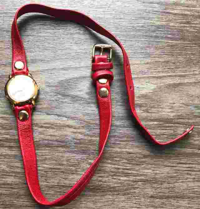 LA MER COLLECTIONS Women's Red Leather Wrap Watch with Gold Face NEW