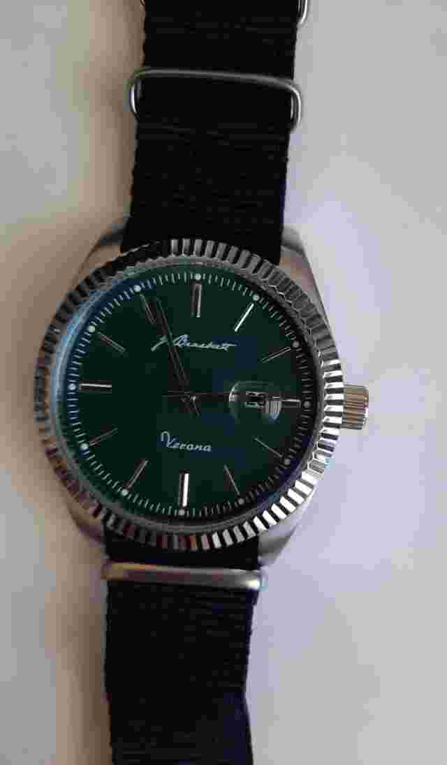 J. Brackett Verona Quartz 43 mm Case Green Dial w After Market Black Nylon Strap