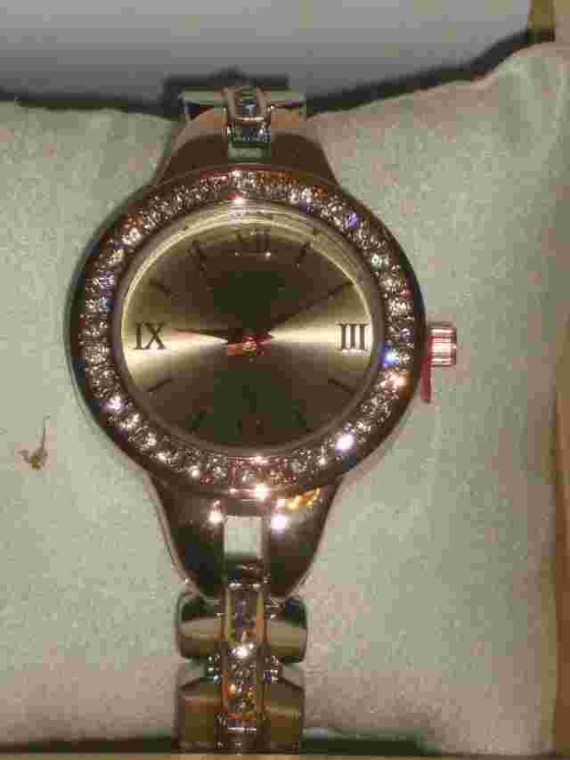 Charter Club Women's Gold Tone Watch With Crystals & Silver & Gold Ban NIB