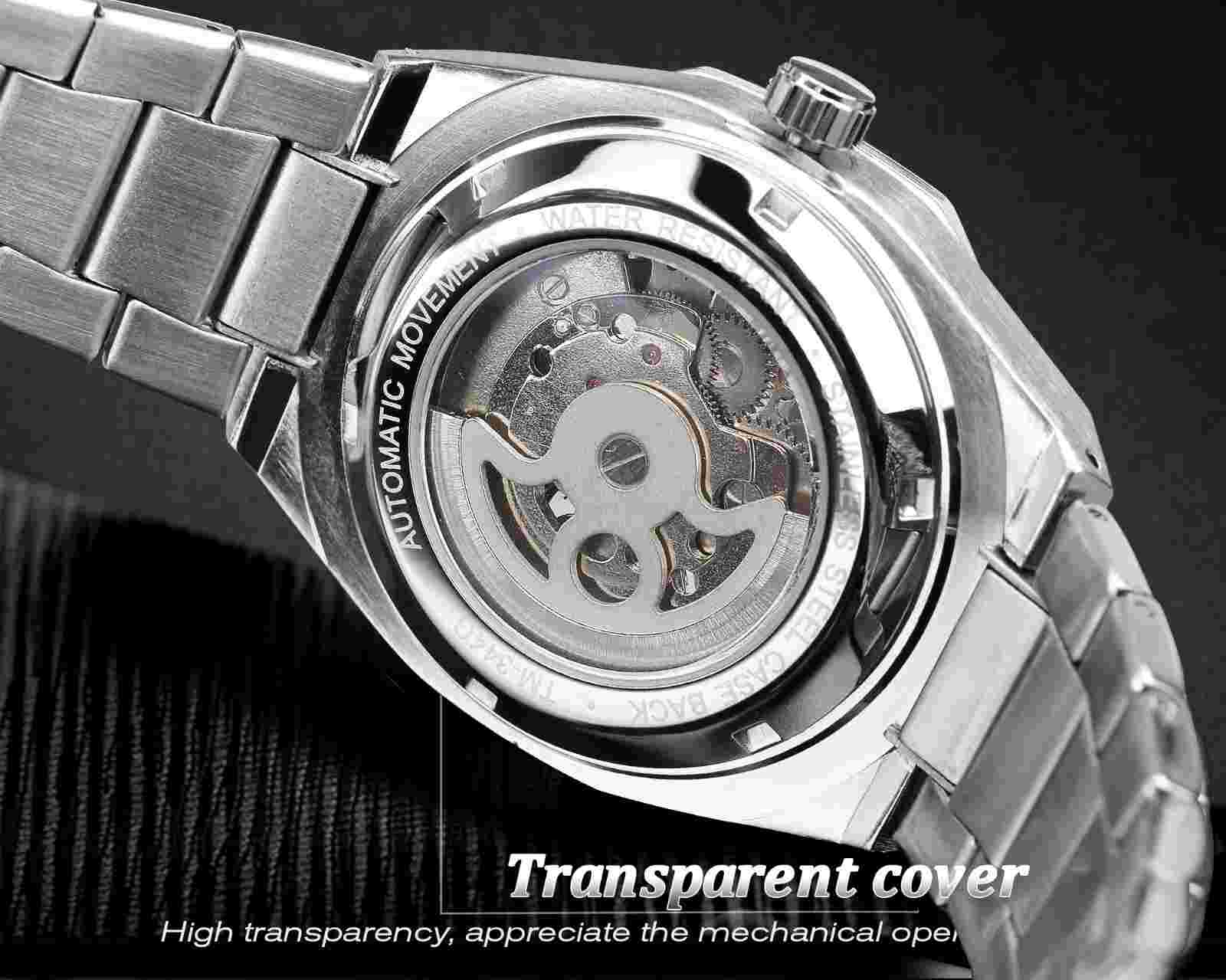 Forsining Casual Automatic Watch 3D Diamond AP Skeleton Hollow Mens Wristwatches