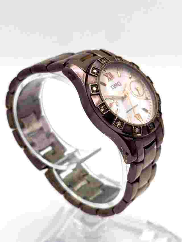Ladies DMQ CZ Quartz Watch Rhinestones on Bezel Plum Metal Band New Battery