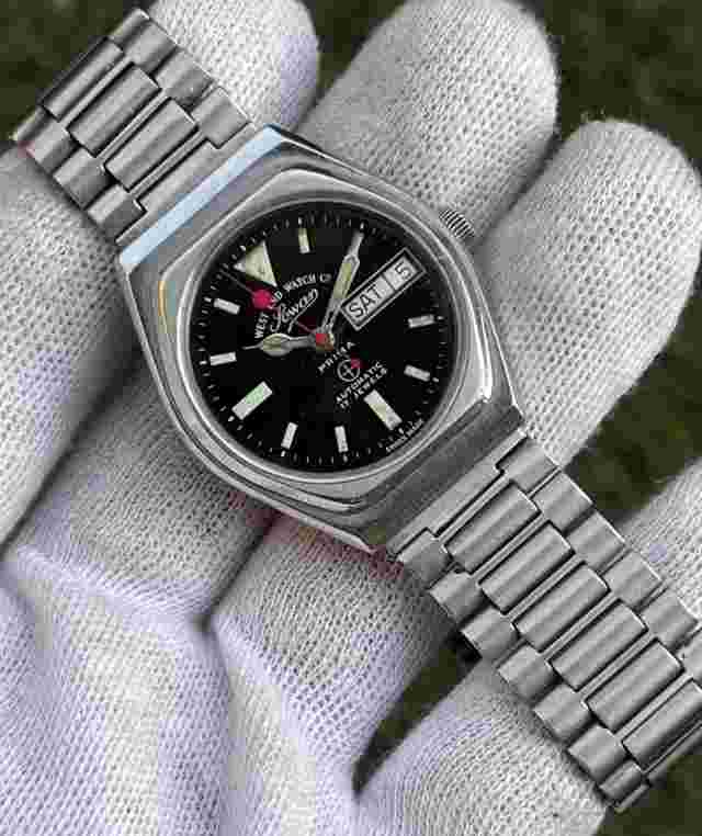 Vintage West End Watch CO Sowar Prima Automatic Black Dial 17 Jewels Men's Watch