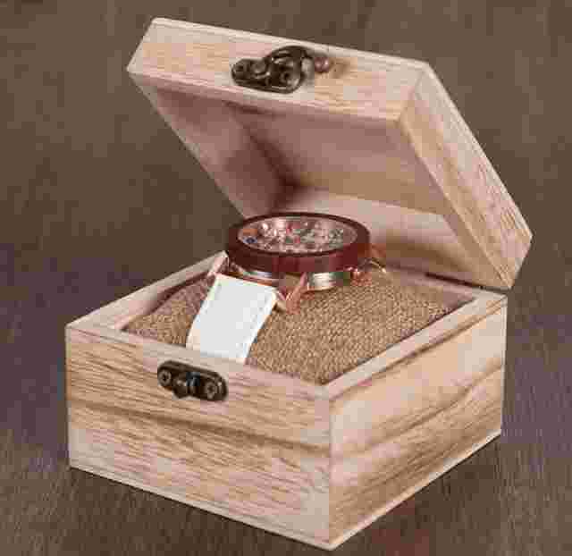 Women WOODEN Watch Colorful Gem Face Quartz Movement Genuine Leather Strap