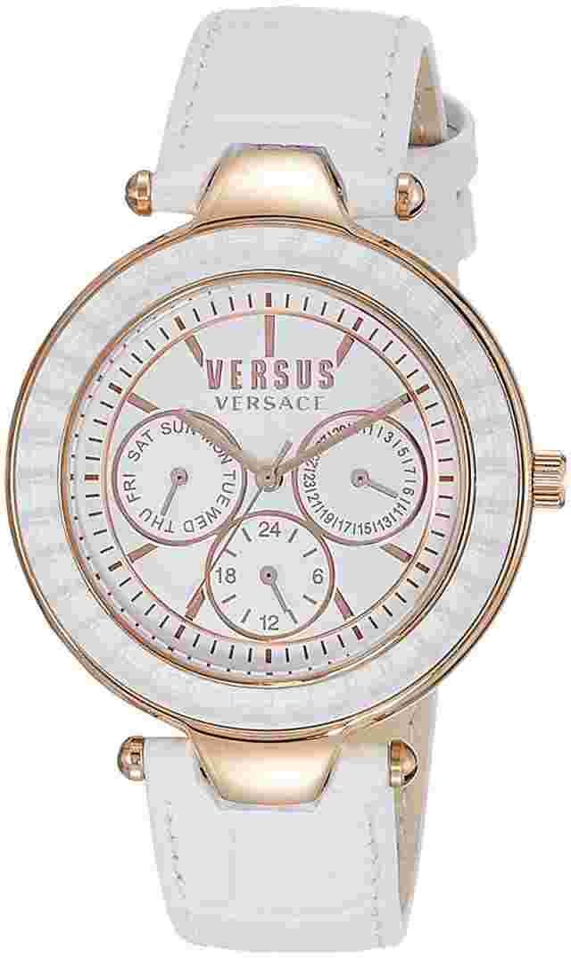 Versus by Versace SOS030015 White Dial Leather Strap Multifunction Women's Watch