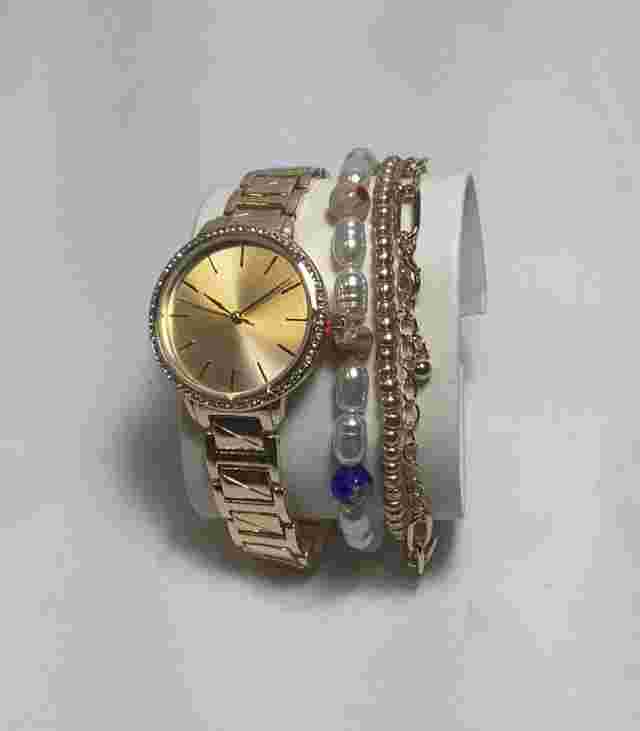 INC International Concepts Watch Set- Gold White Chain Link w/ Beaded Bracelets