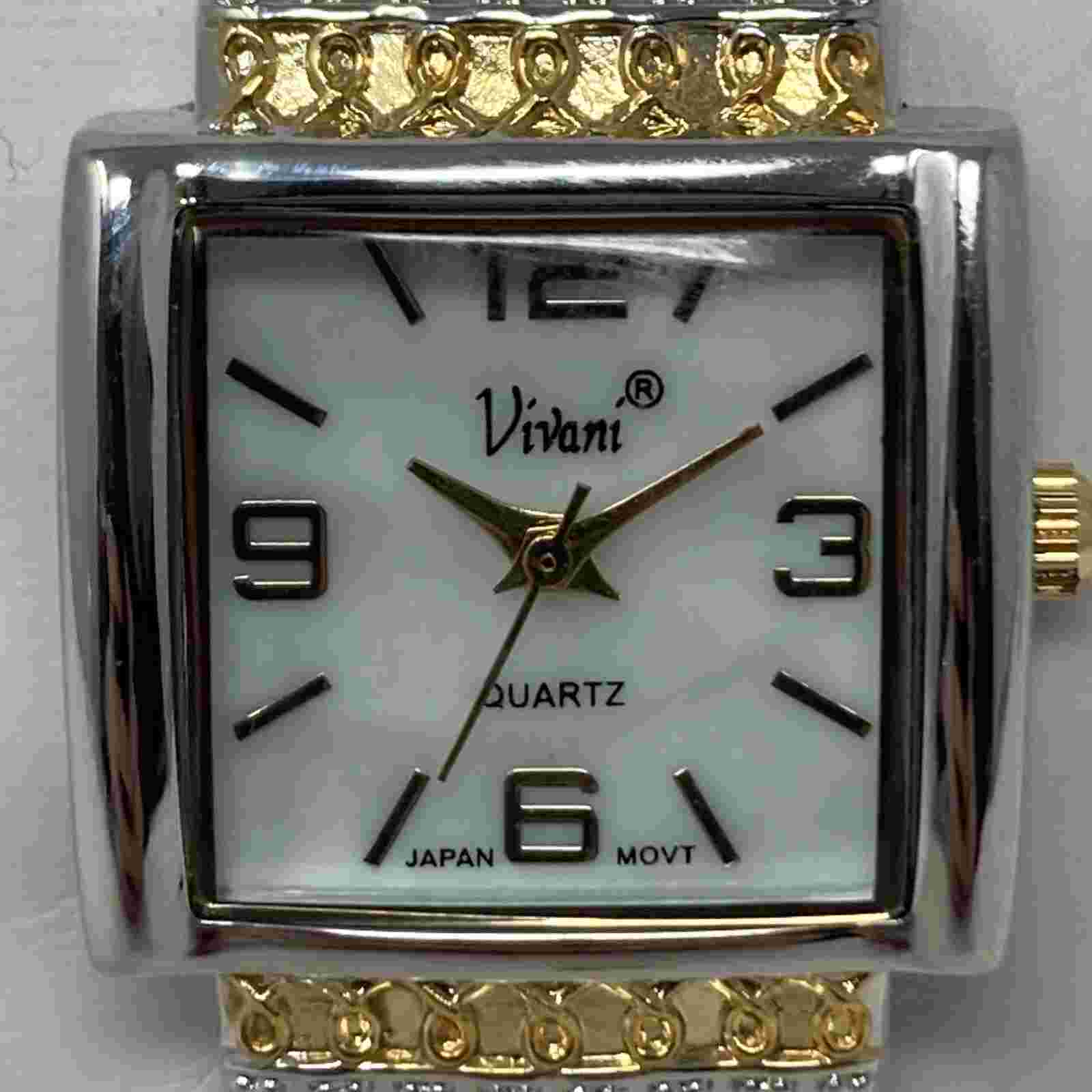 Vivani Watch Women 24mm Silver Gold Two Tone MOP Dial Hinged Cuff New Battery 6"