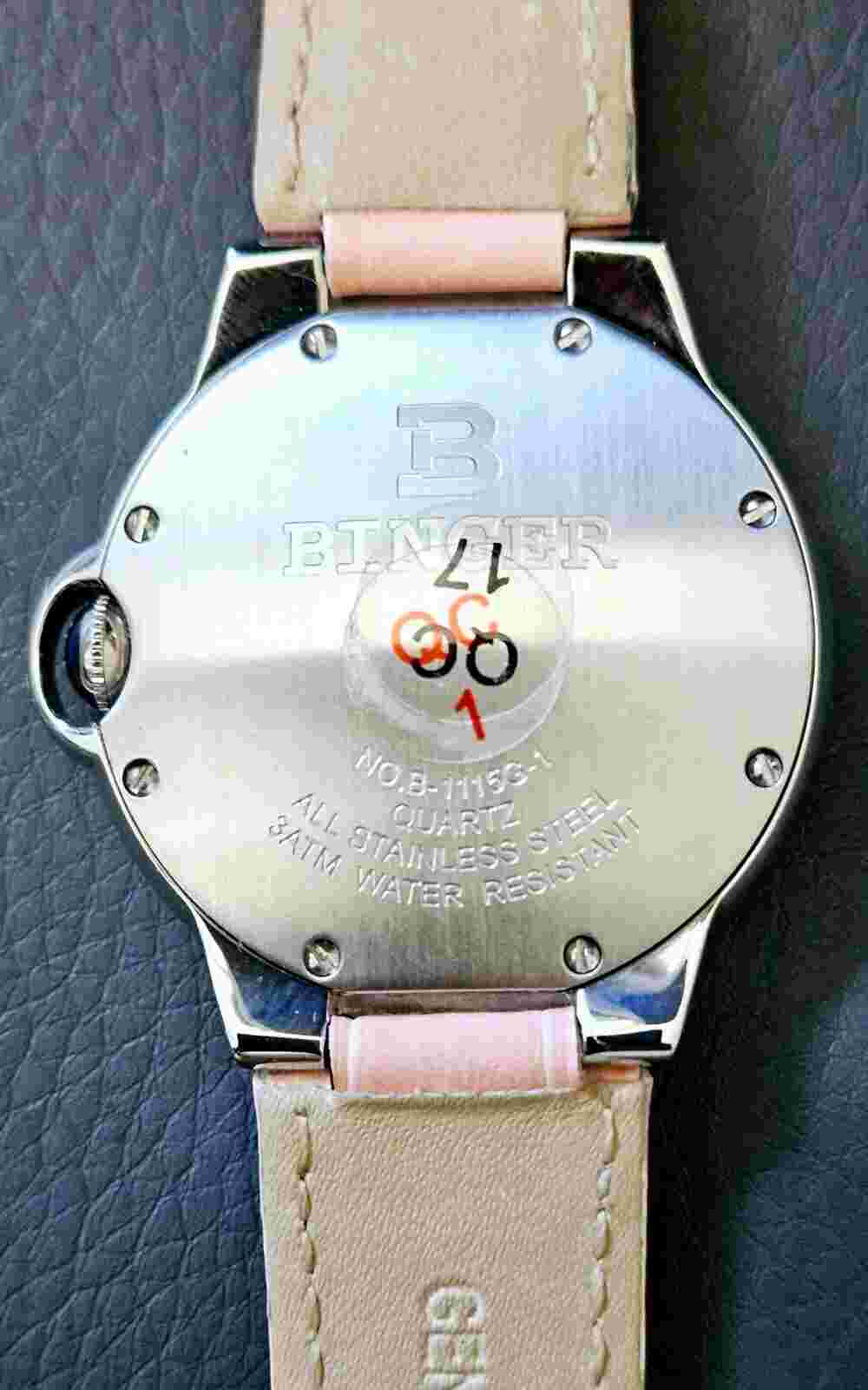 Binger quartz womens watch with pink leather band