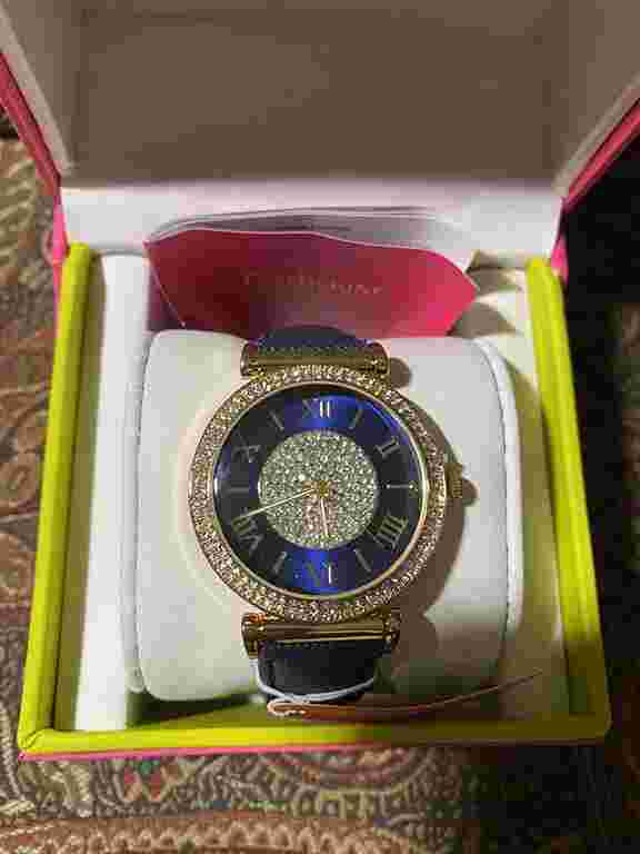 Catherine Malandrino Women's Watch Navy Strap Gold Tone Crystals NWT Free Ship!