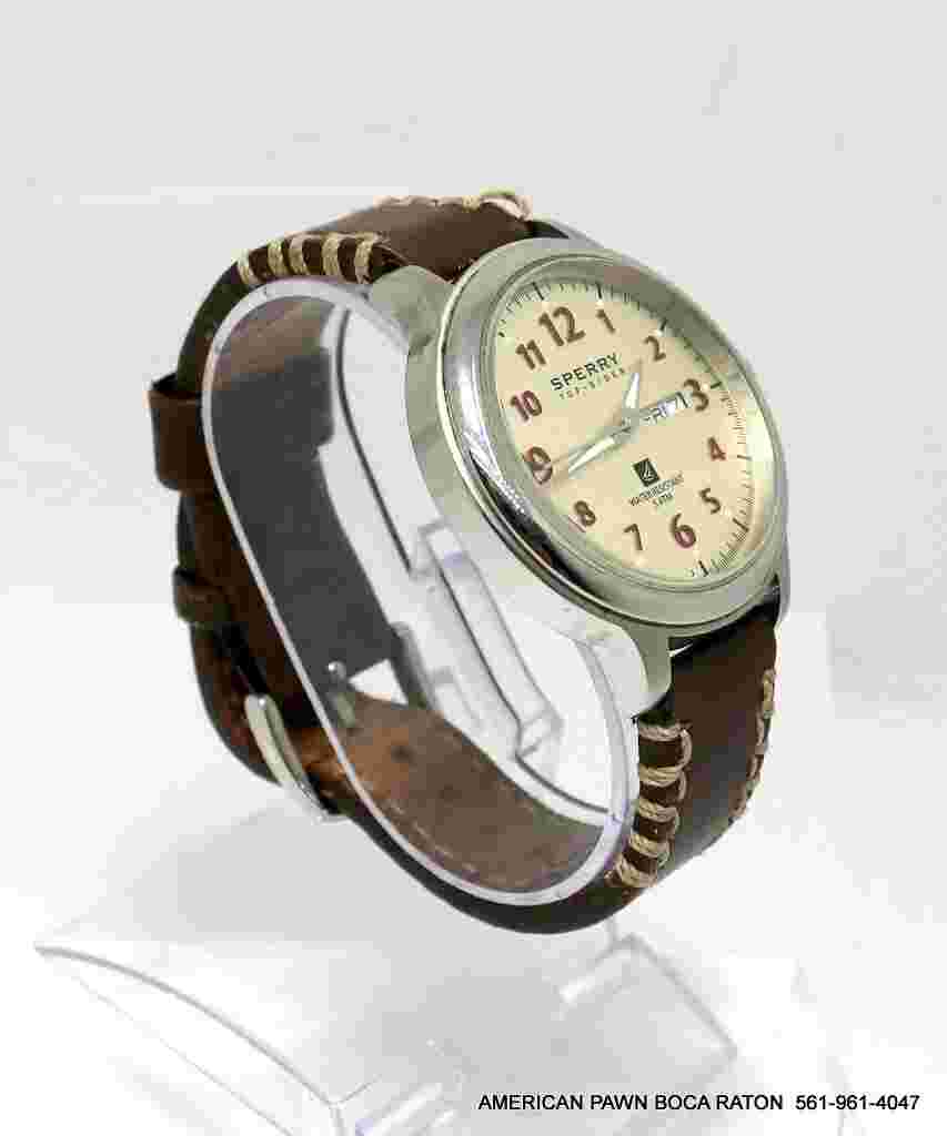 Sperry Top-Sider Men's Largo 42mm Day/Date Quartz Watch Leather band 10018686
