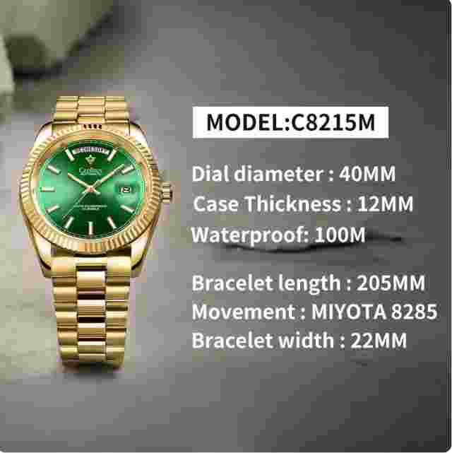 Cadisen Mens Watch Waterproof Automatic Steel Watches Day Date Watches Men