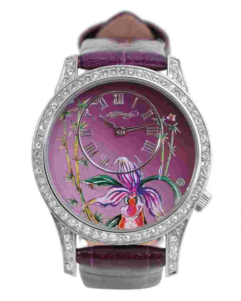 ED HARDY BY CHRISTIAN AUDIGIER ELIZABETH EL-PU LADIES CRYSTAL LEATHER WATCH