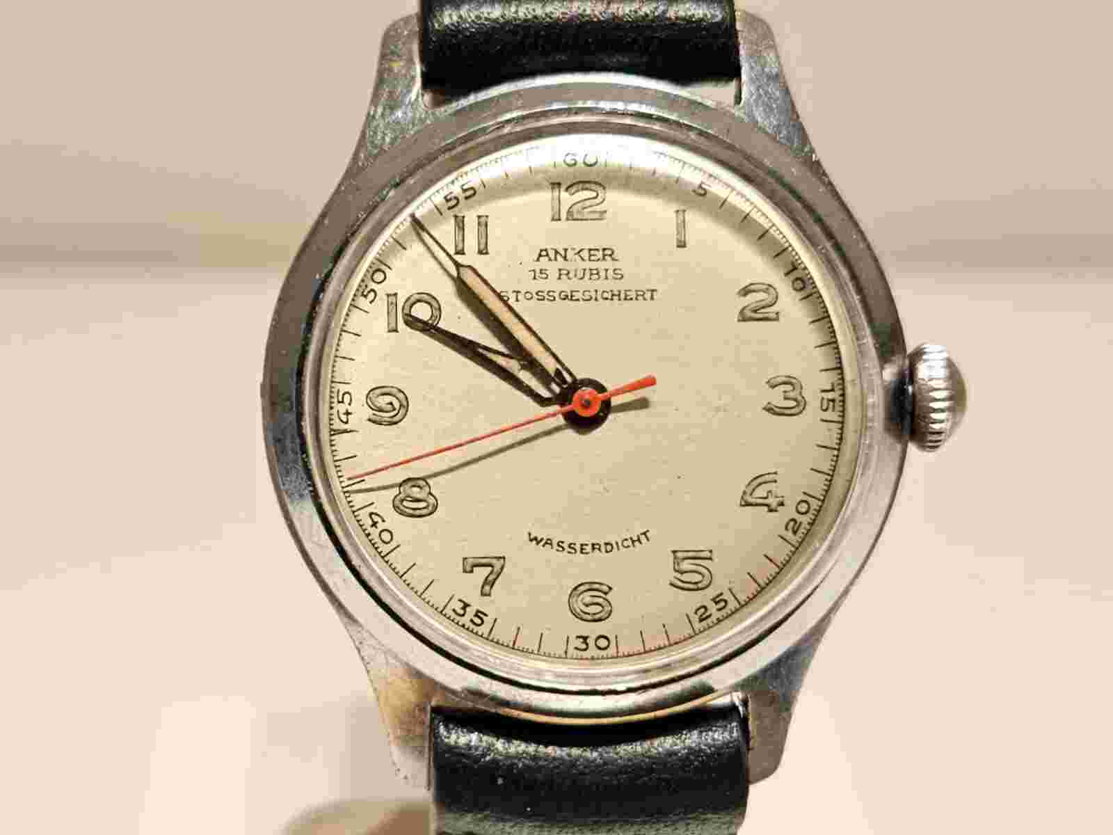 VINTAGE WW2 GERMANY RARE CHROMED WASSERDICHT MEN'S MECHANICAL WATCH"ANKER" 15j.