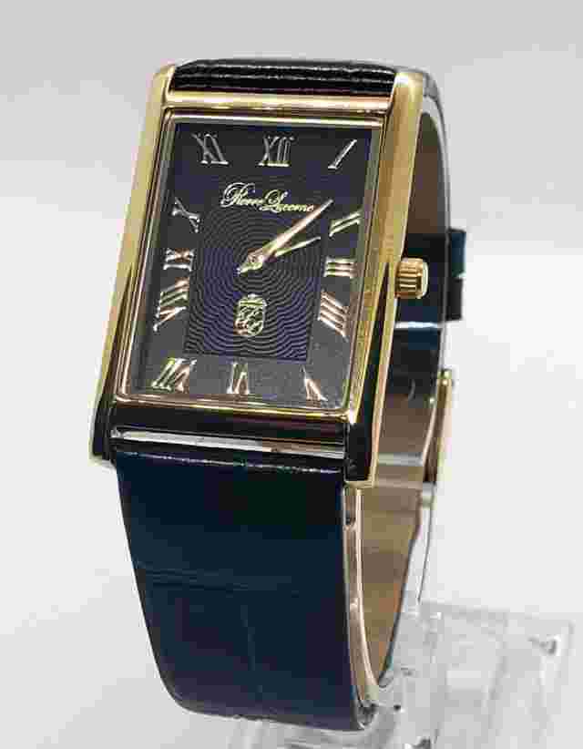 Authentic Pierre Lucerne Slim Quartz Mens BLK Tank Dress Watch