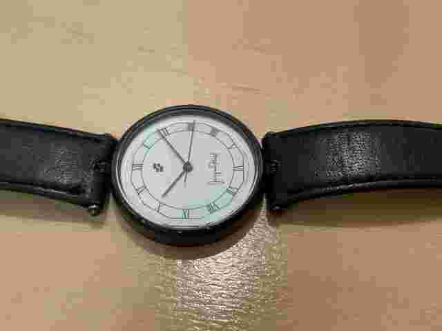 Jacques Farel Quartz Watch Mens Black with White Dial Leather Band FOR PARTS