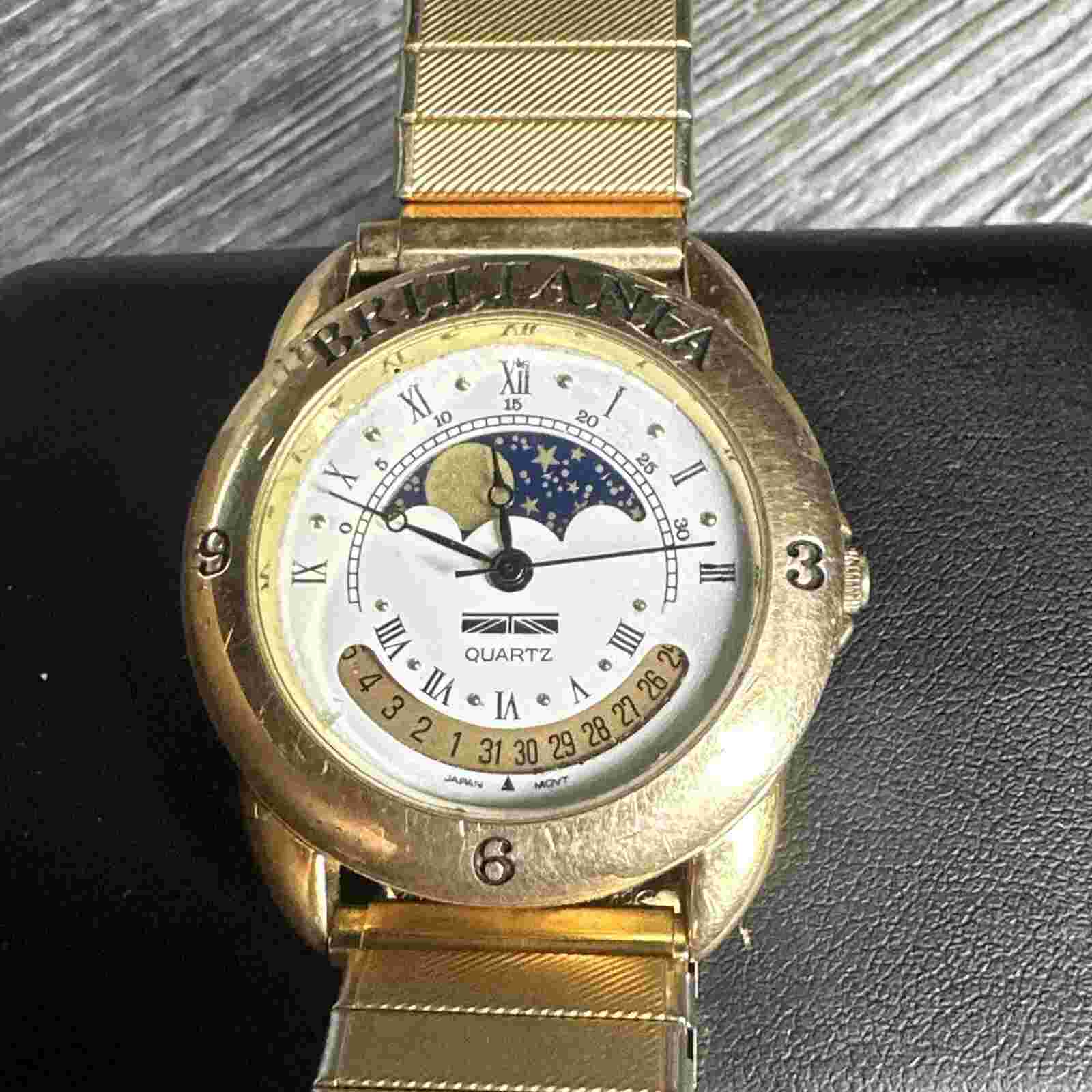 Vintage Britania MoonPhase Watch Gold Tone (Needs New Battery)