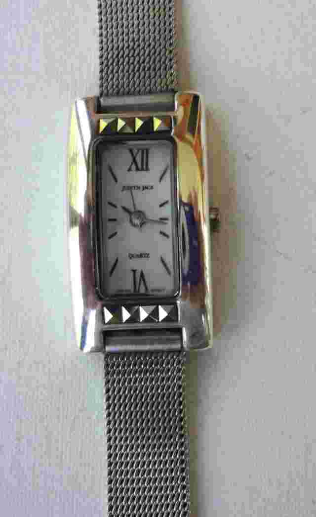 Judith Jack Art Deco Tankard Style Wristwatch Sterling Stainless Mesh Band