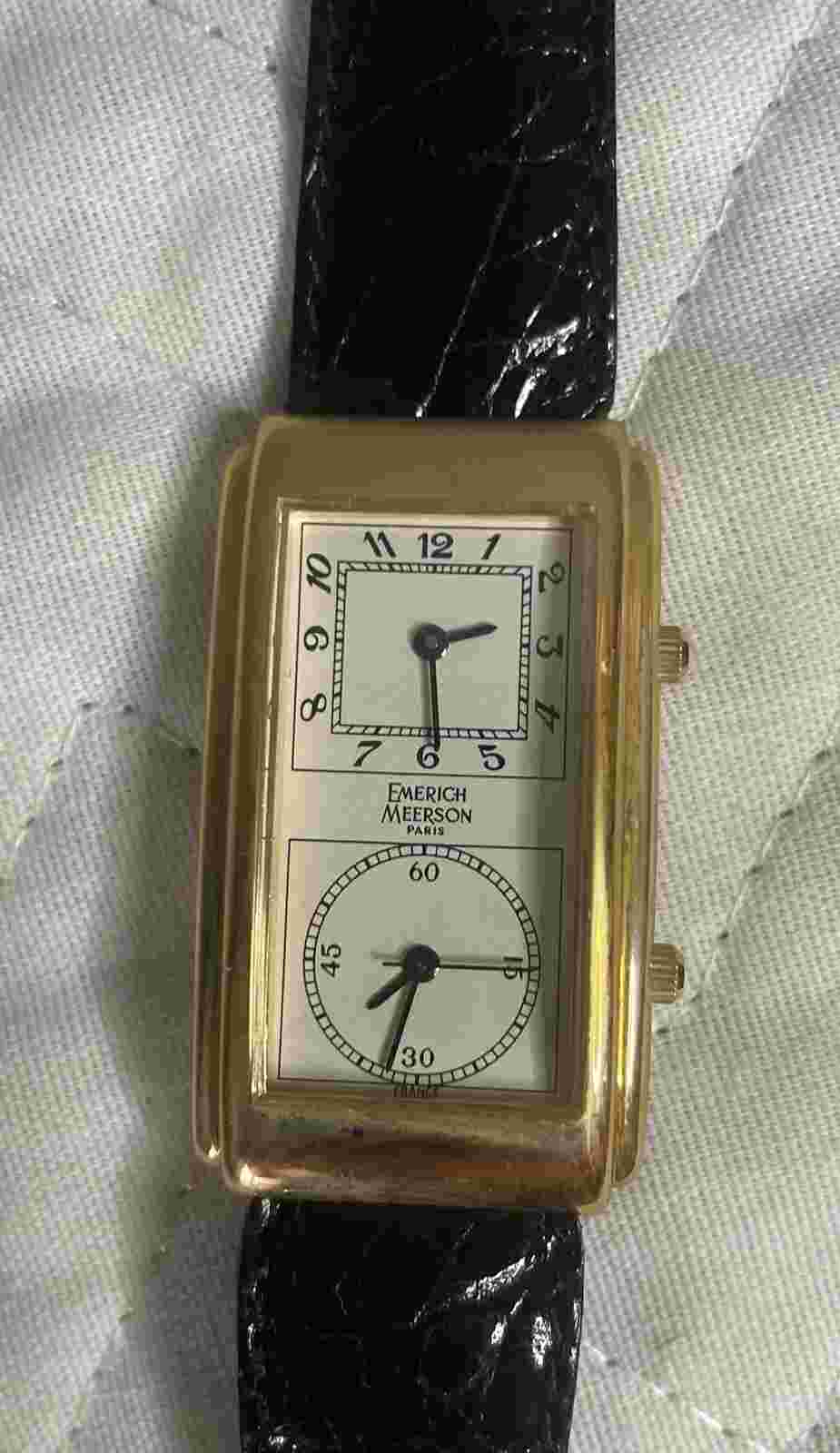 Emerich Meerson Watch ~ Black Crocodile Leather ~ Battery Replacement Required