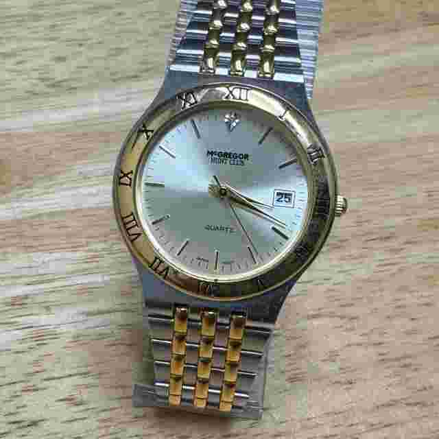 McGregore Quartz Watch Hunter Club Men Dual Tone Date Diamond Analog New Battery