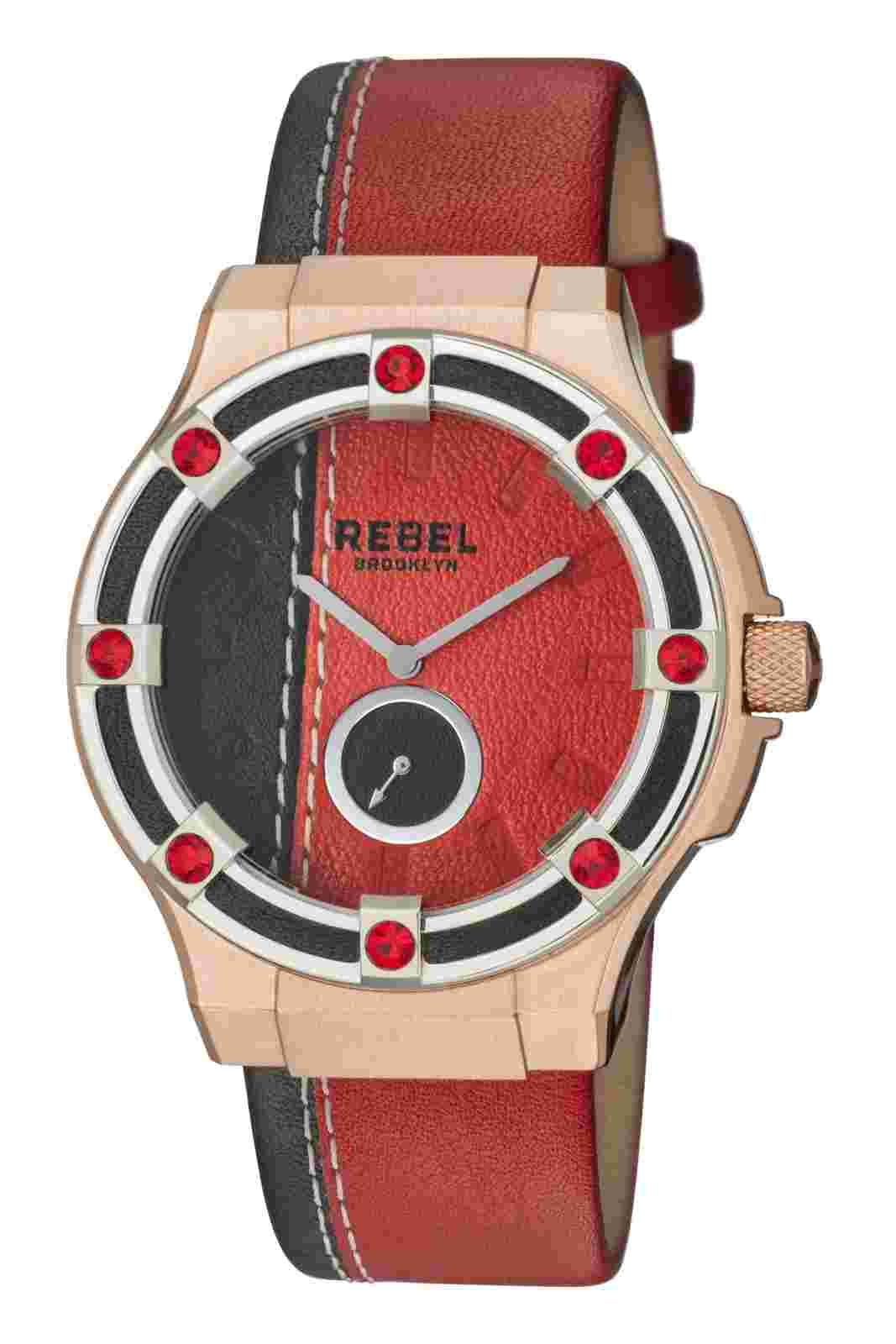 Rebel Women's Flatbush Watch Rb119-5181 Rose-gold IP Black and Red Leather