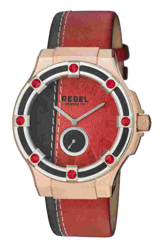 Rebel Women's Flatbush Watch Rb119-5181 Rose-gold IP Black and Red Leather