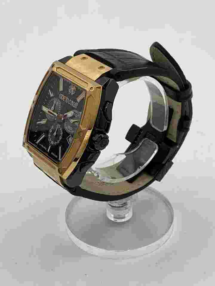 roberto cavalli Quartz Analog Watch Leather Black Excellent JAPAN