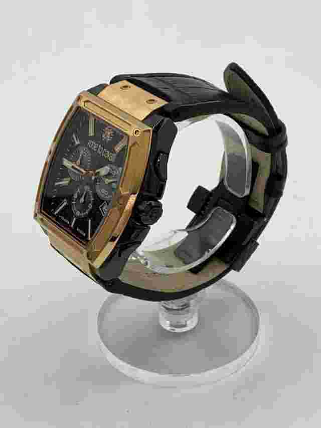 roberto cavalli Quartz Analog Watch Leather Black Excellent JAPAN