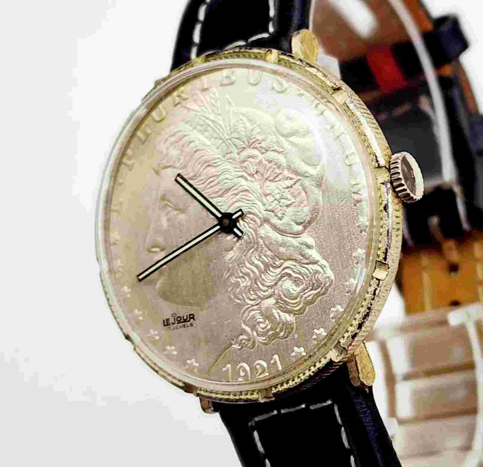 Men's GENUIN SILVER DOLLAR Watch LE JOUR "Morgan Dollar 1921".  Manual Wind
