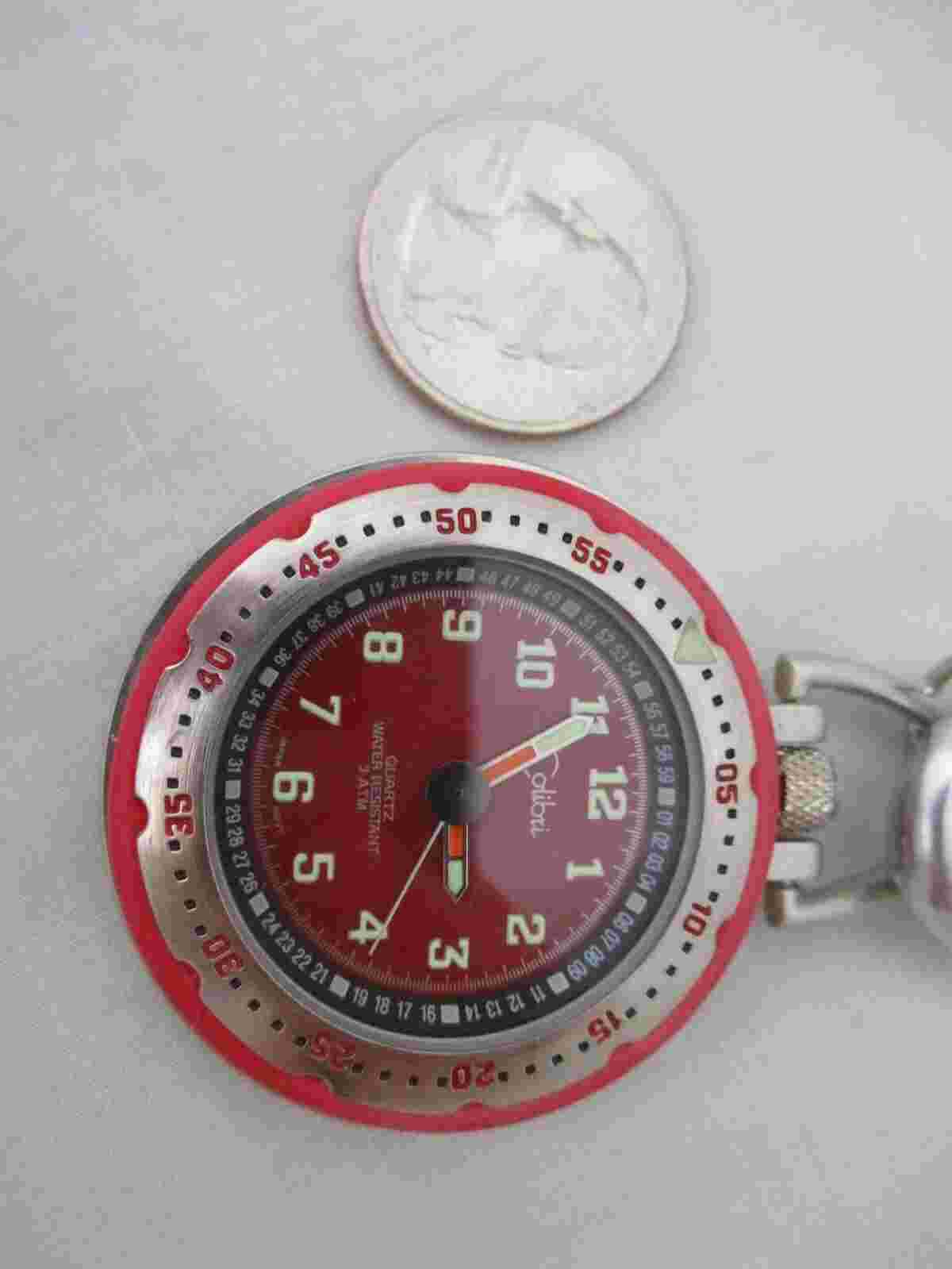 Colibri Men's Keychain Clip On Watch Silver Toned Red
