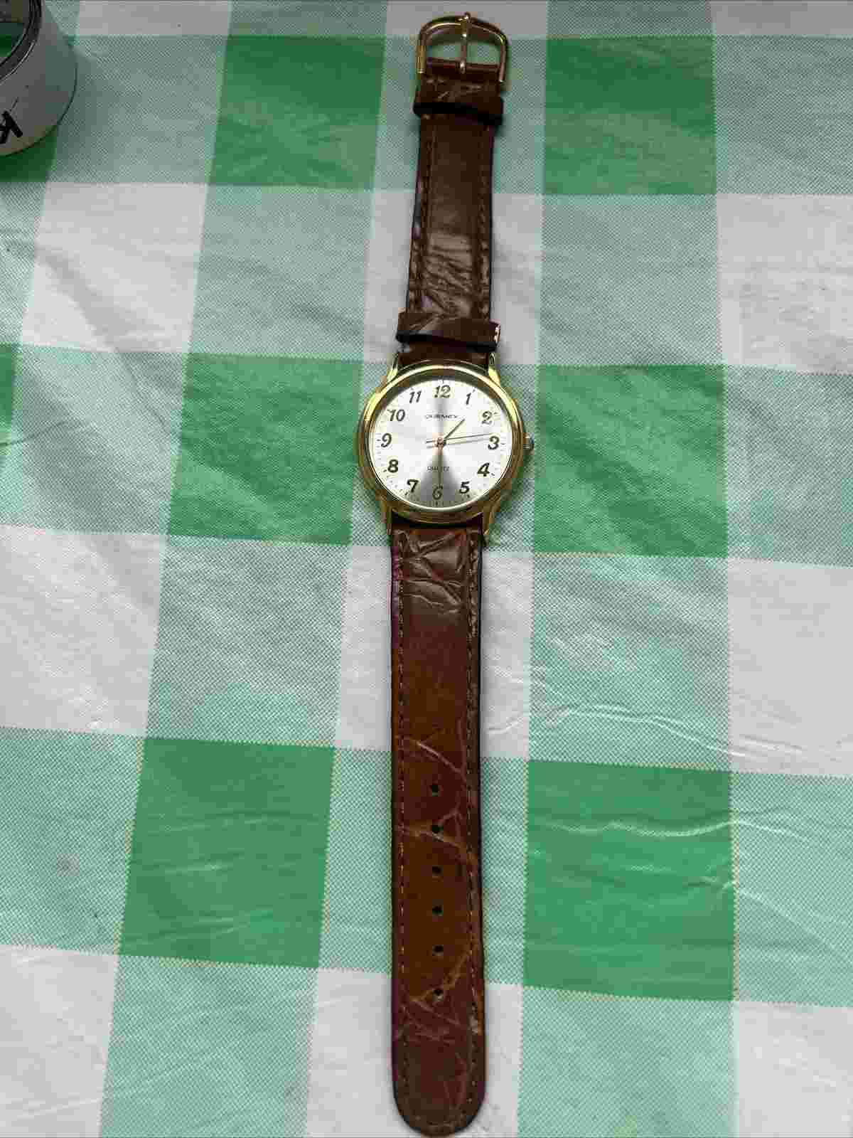 Quemex Gold Tone Brown Genuine Leather Band Women’s Quartz Watch