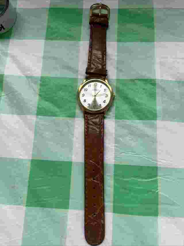 Quemex Gold Tone Brown Genuine Leather Band Women’s Quartz Watch