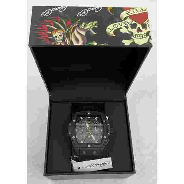 New Ed Hardy Men's Black Textured Silicone