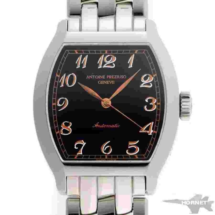 ANTOINE PREZIUSO AUT-SSB Automatic Black Dial SS Bracelet Mens Tonneau Watch
