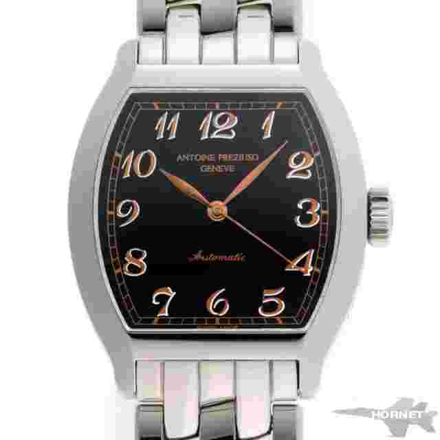 ANTOINE PREZIUSO AUT-SSB Automatic Black Dial SS Bracelet Mens Tonneau Watch