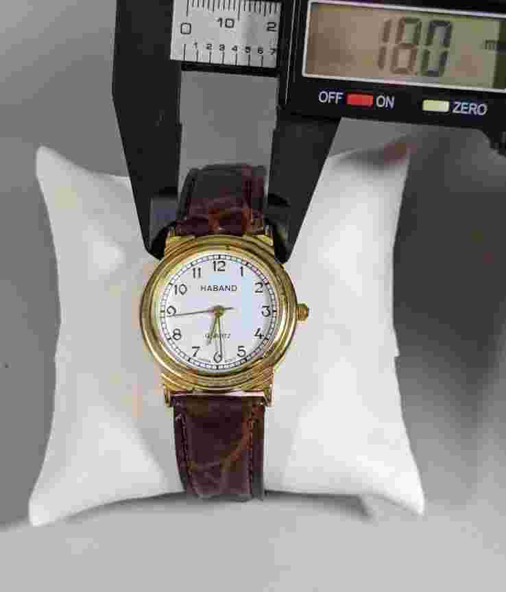 Haband White Dial Gold Tone Case Brown Leather Band Watch