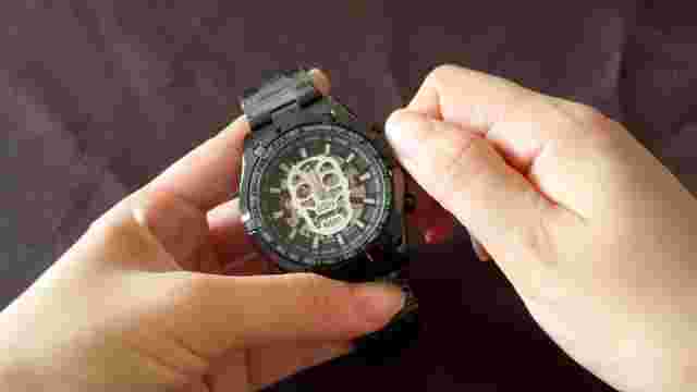T-Winner Watch Men Steampunk Luminous Skeleton Automatic Mechanical Watch Black