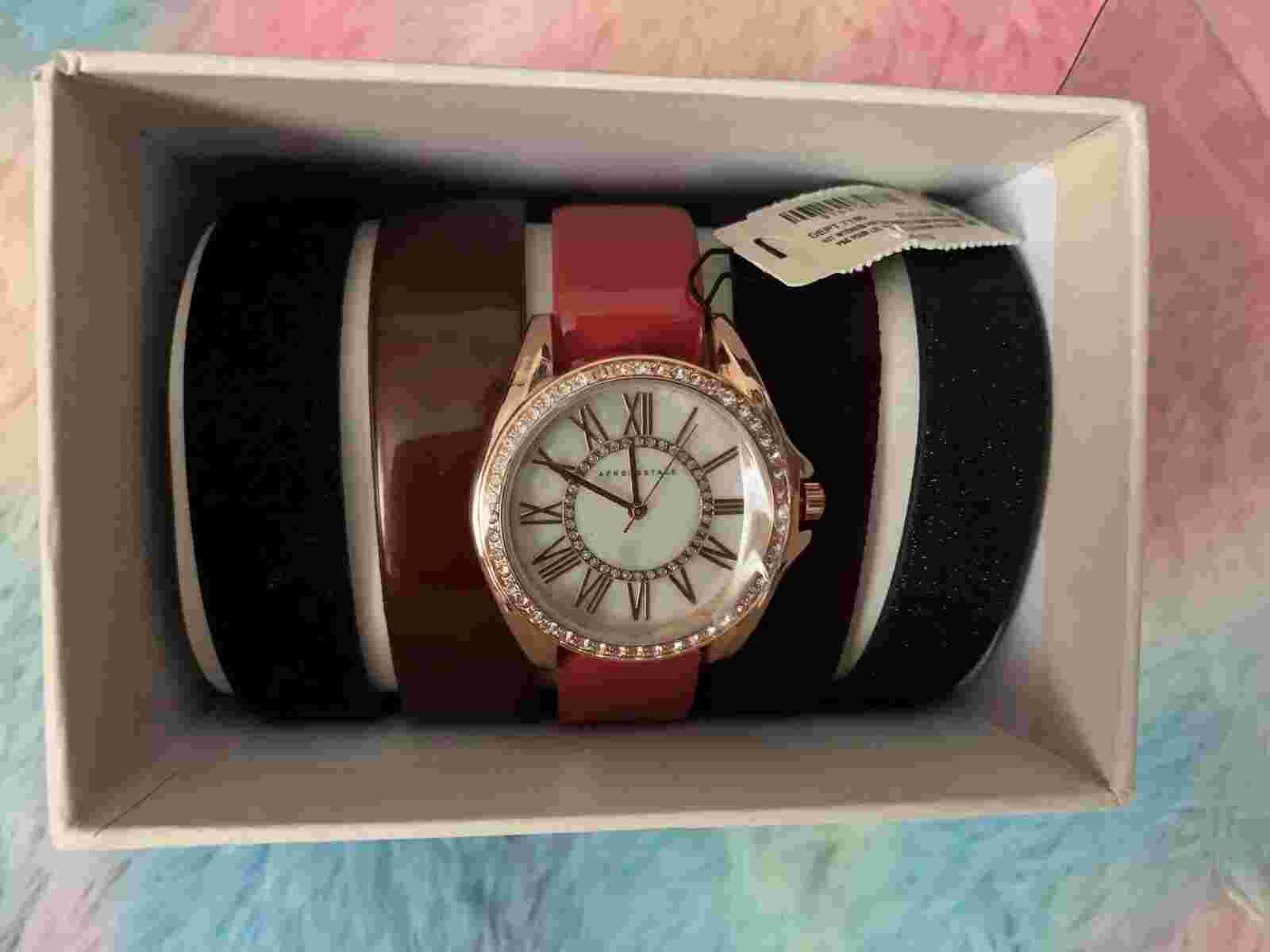 AEROPOSTALE 5 INTERCHANGEABLE MULTICOLOR STRAP ANALOG GOLD TIME WATCH NEW