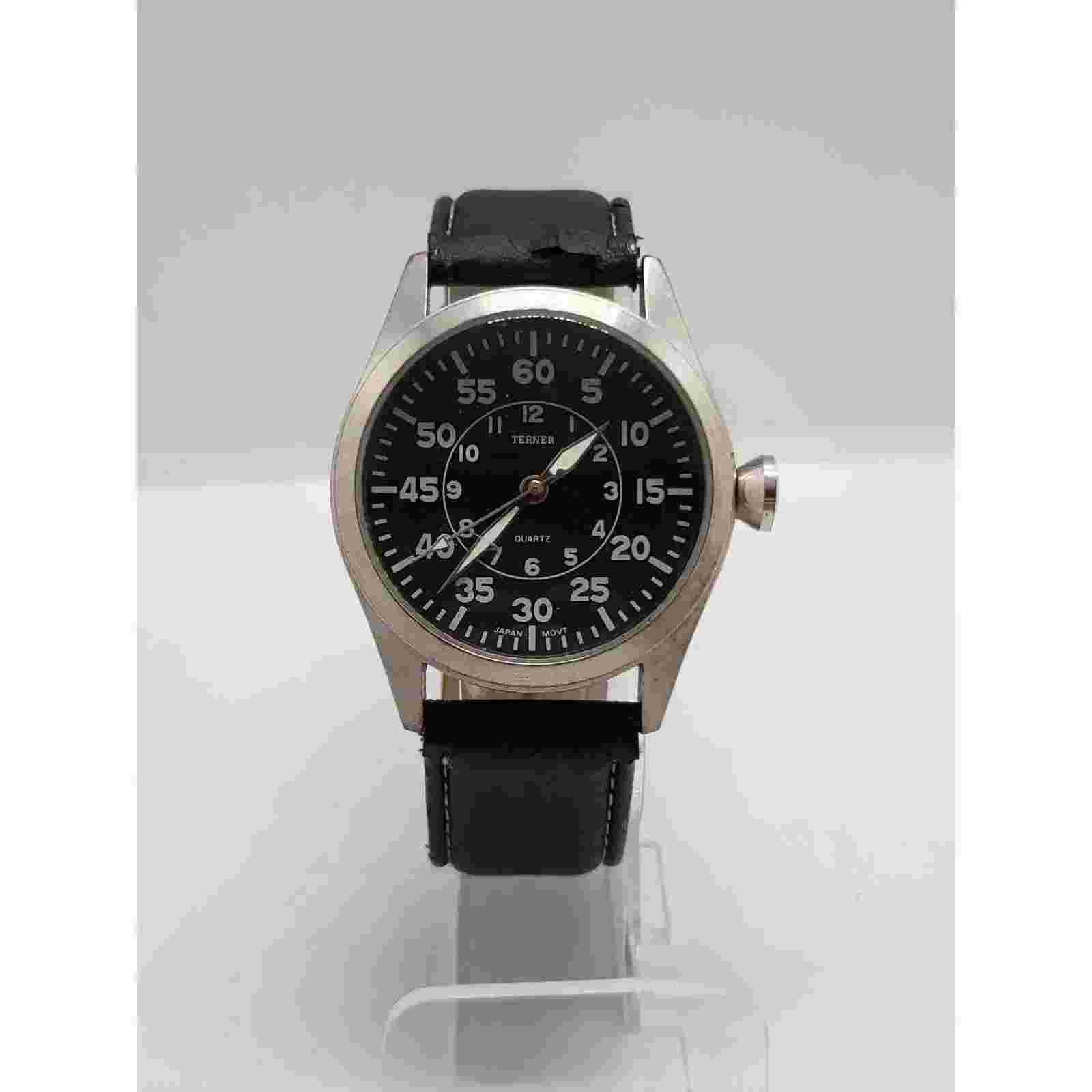 Terner men's watch K-10629 Large black face. Black adjustable band Working watch
