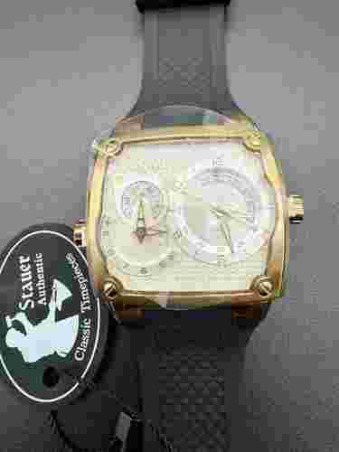 Stauer Volante Dual Time Gold Chronograph Mens Watch #22003 PLEASE READ