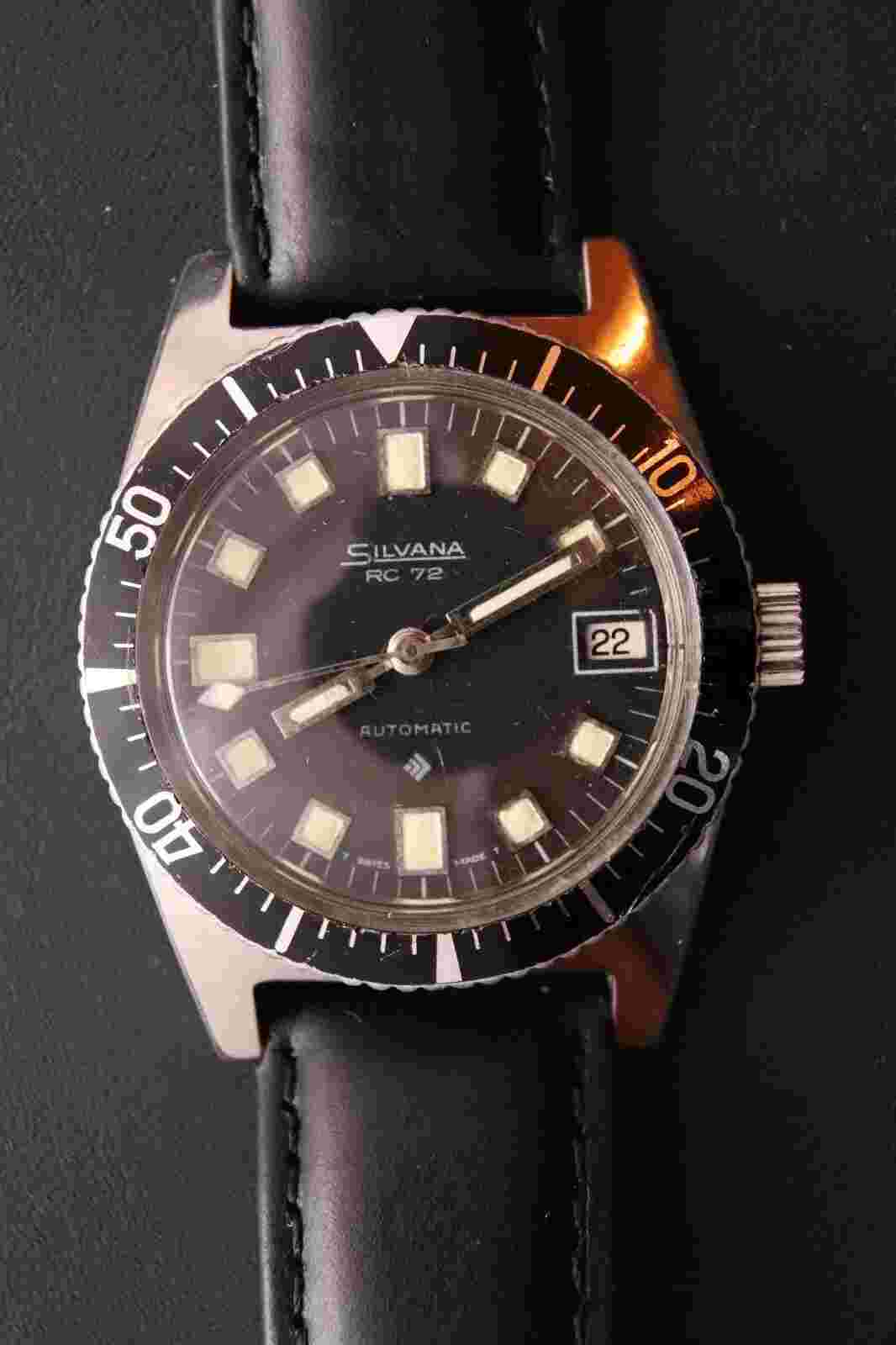 Rare 1960's SILVANA RC 72 Nautoscaph Auto Divers Watch w/ FHF 905 Mvmt  (SI-030)
