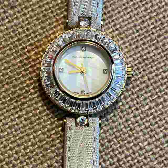 Catherine Malandrino Leather Bagette Goldtone Watch w/ New Battery
