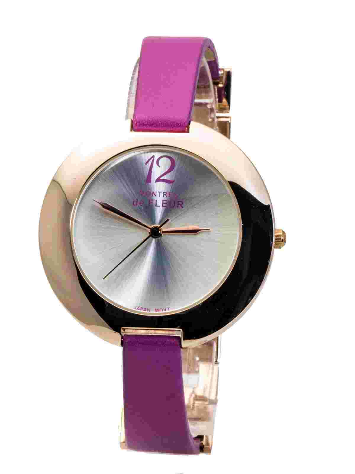 MONTRES deFLEUR:WOMENS' METAL WITH FUCHSIA COLOR LEATHER  ROSEGOLD FINISH WATCH